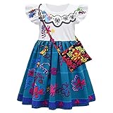 COTRIO Girls Mirabel Costume Outfits with Bag Madrigal Family Dress for Kids Halloween Cosplay Role Play Clothes Birthday Party Dresses Size 5T (4-5 Years, White, 120)