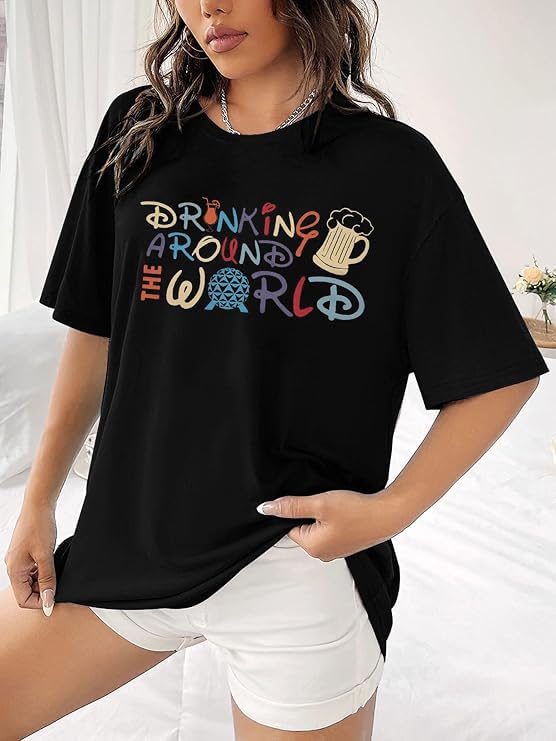 Around The World Shirt Women Magical Oversized Shirt Funny Magic Tour Graphic Tees Funny Traveler Vacation Short Sleeve Top2