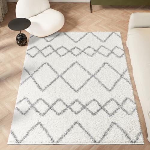 homeart Area Rug - Super Soft Geometric Shaggy Rugs For The Living Rooms, Bedrooms And Kitchen - Modern, Easy To Clean Carpet(Herringbone White - 120x170 cm)