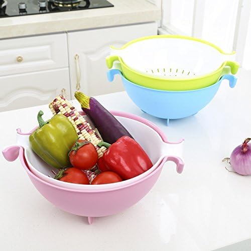 CHICHIC 2-in-1 kitchen Strainer/Colander & Bowl Sets, Large Plastic Washing Bowl and Strainer, Detachable Colanders Strainers Set, Space-Saver, for Fruits Vegetable Cleaning Washing Mixing, Pink