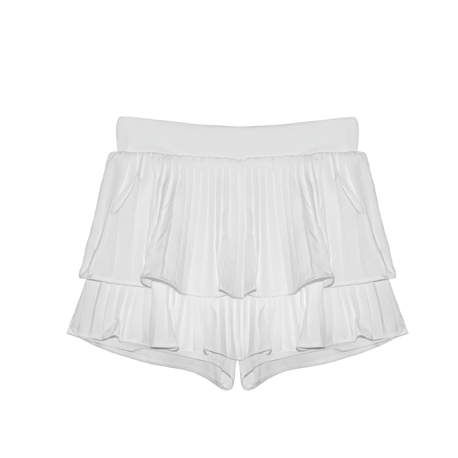 Dulce Falda Plisada De Pastel De Doble Capa Verano Anti-exposición Pantalones Cortos para Niñas Falda De Cintura Alta Falda De Una Línea-Blanco-M