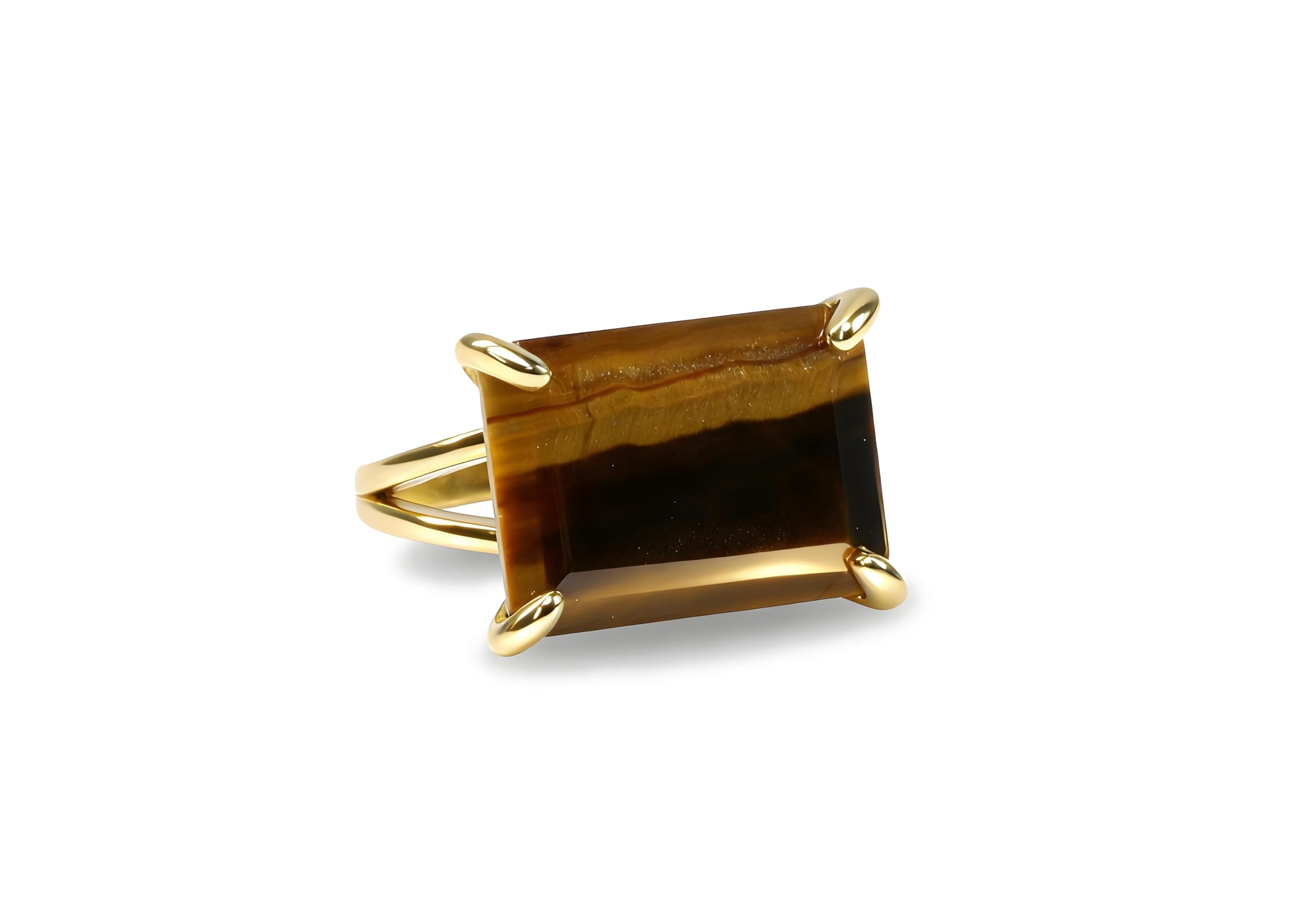 Anillo de Ojo de Tigre en Oro - Anillo Único de Oro Grande - Anillo Rectángulo de Piedra Natural - Joyería de Moda, Anillos de Regalo para Ella - Todos los Tamaños Disponibles