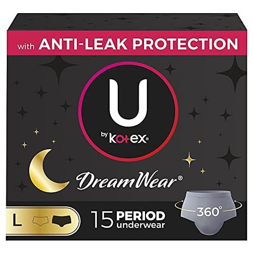 U by Kotex DreamWear Disposable Overnight Period Underwear for Women, Large, 15 Count (3 Packs of 5)