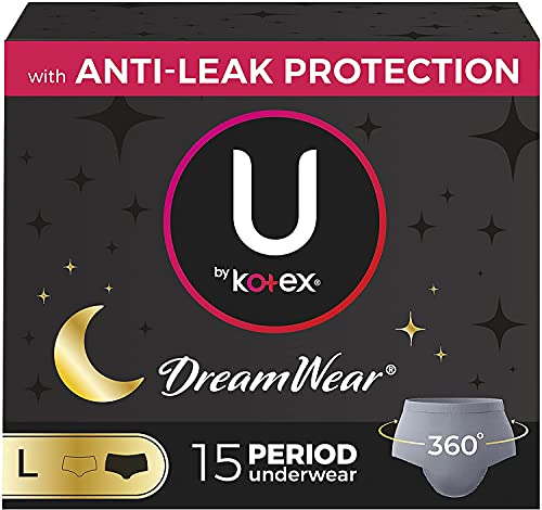 U by Kotex DreamWear Disposable Overnight Period Underwear for Women, Large, 15 Count (3 Packs of 5)