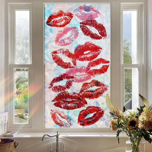Cmialusie Window Privacy Film, Mother's Day Lip Print Static Cling Window Film, Removable Decorative...