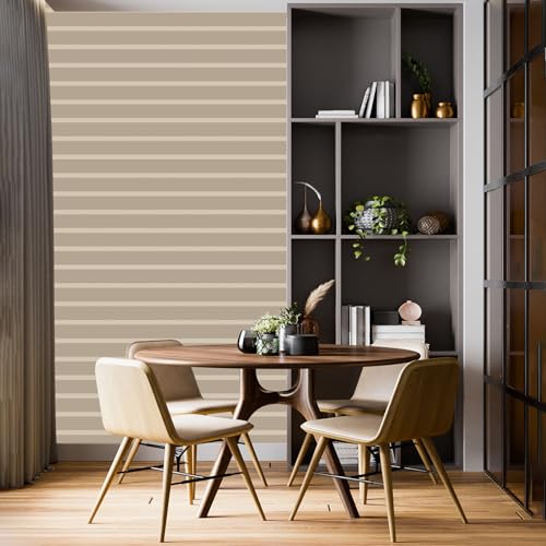 Image of DWELLSINDIA Light & Dark Beige Horizontal Striped Wallpaper for Wall Decor | Self Adhesive Peel & Stick, Thick Textured Premium Paper | Scratch Resistant Laminated | Bedroom & Living Room | 41x244 cm