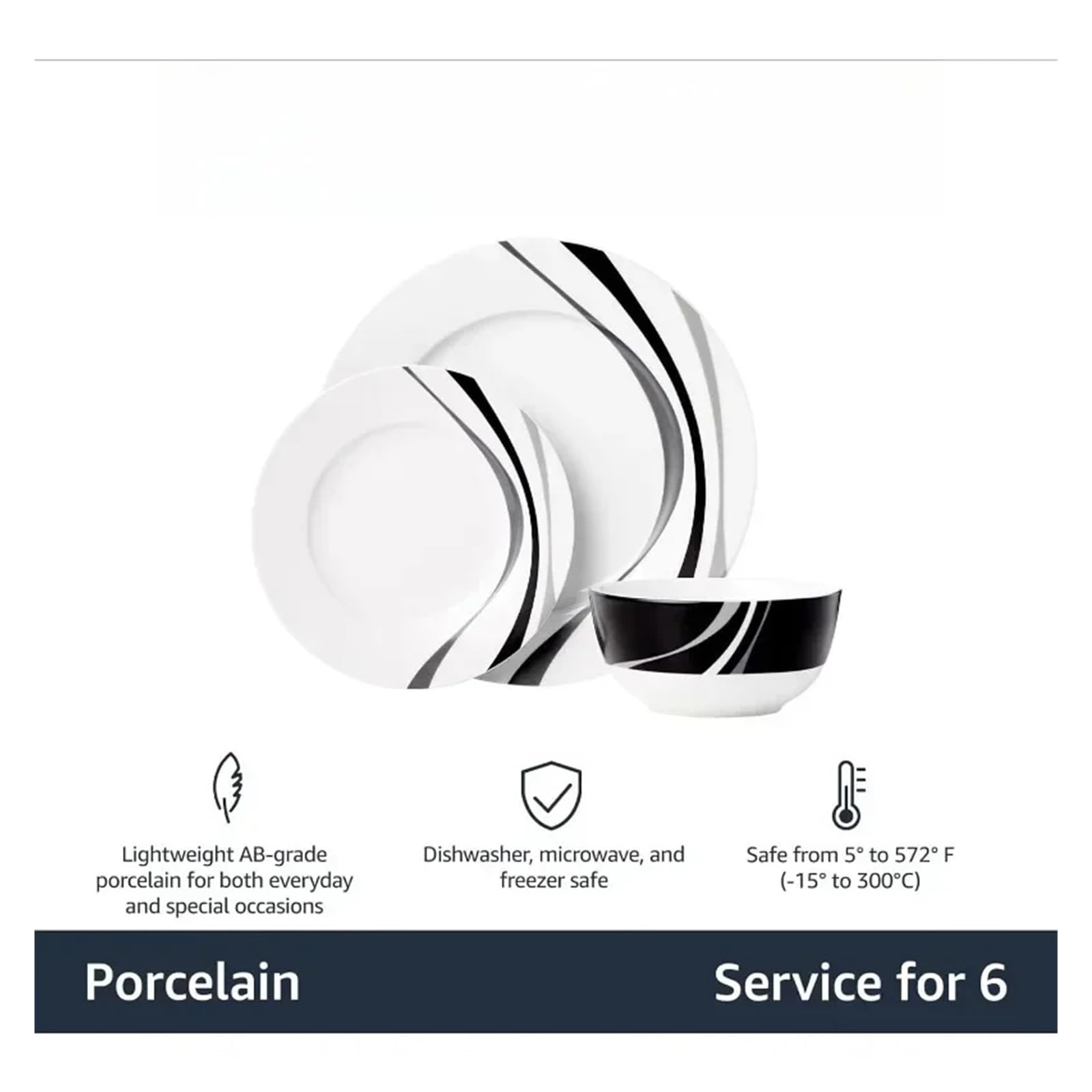 Geschirrset 18-teiliges Geschirrset, Geschirr, Teller und Schüsseln, Service for 6 Personen, Swirl Popular