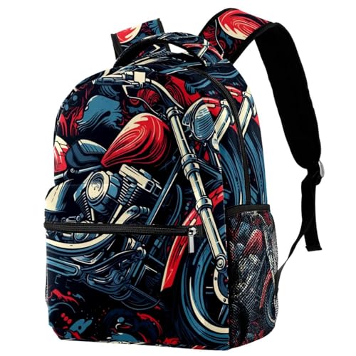 Sac à dos de voyage rouge vintage moto école multicolore grand cartable fille garçon