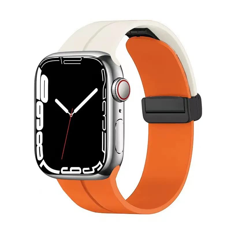 UniqTry Dual Color Silicone Magnetic Folding Buckle Strap|Compatible Apple Watch Straps Bands 38mm 40mm 41mm 42mm 44mm 45mm 49mm | Replacement Belt For Apple Watch Series Ultra Series 8/7/SE/6/5/4/3/2/1