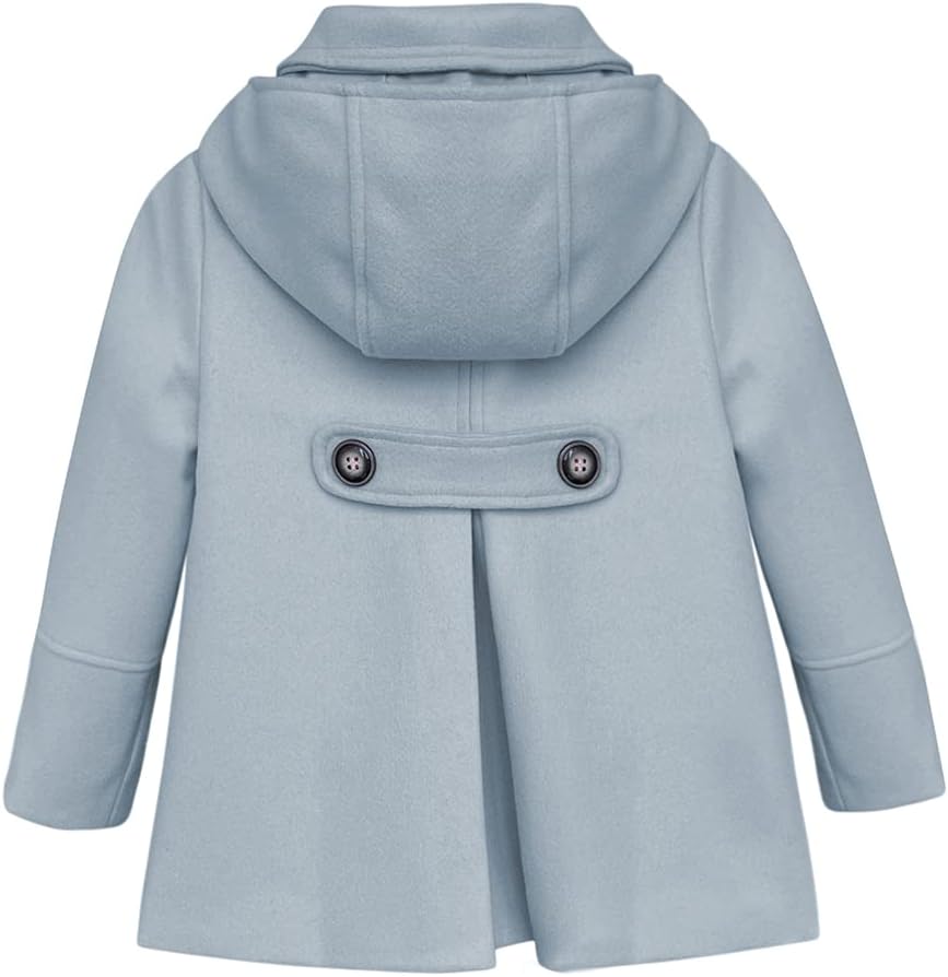 rrhss Baby Girls Button Formal Coat Toddler Kids Hooded Woolen Jacket Fall Winter Outwear - Image 3
