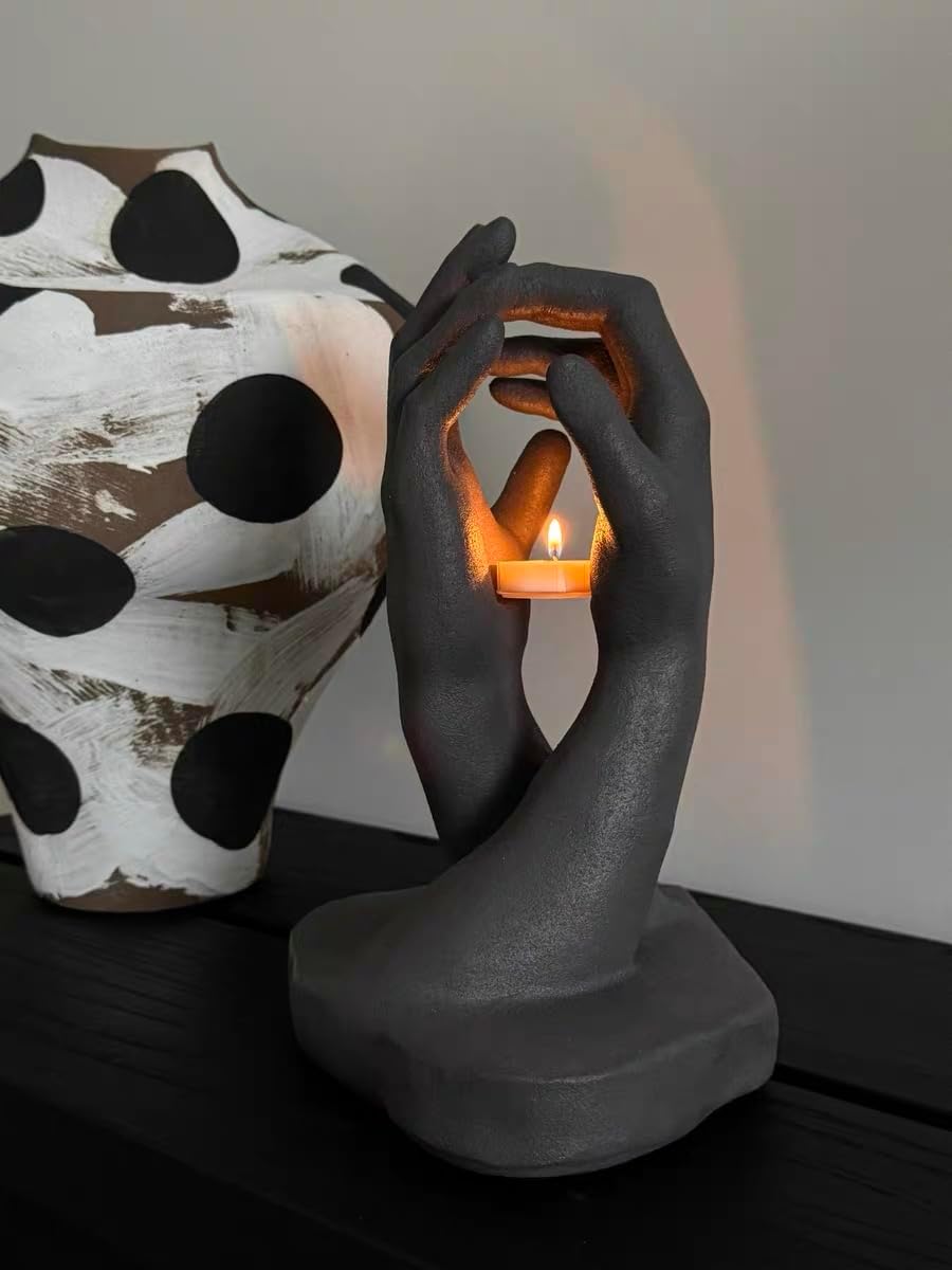 Staggerde Power Candle Holder, Decorative Candlestick, Religious Art Sculpture, Handmade Art Aromatherapy Candlestick high-end Ornaments, Gifts, Home furnishings, Artworks (Black)