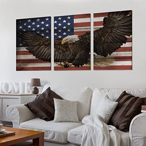Vintage Faded Wood Grain Effect Flying Bald Eagle American Flag Star Patriotic Culture History Art D Canvas Wall Art Prints For Wall Decor Room Decor Bedroom Decor Gifts 24X36Inch(60X90Cm) Frame-Sty #TOP2