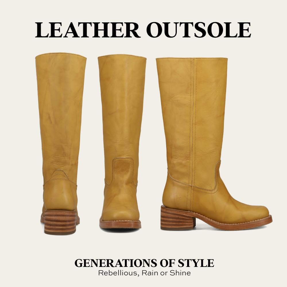 Frye Campus 14L Tall Leather Boots for Women - Chunky Heels - Waterproof Welt Shoes - Riding-Style Knee-High Boots for Women - Pull-On Tabs - Cushioned Leather Insole for All Day Wear