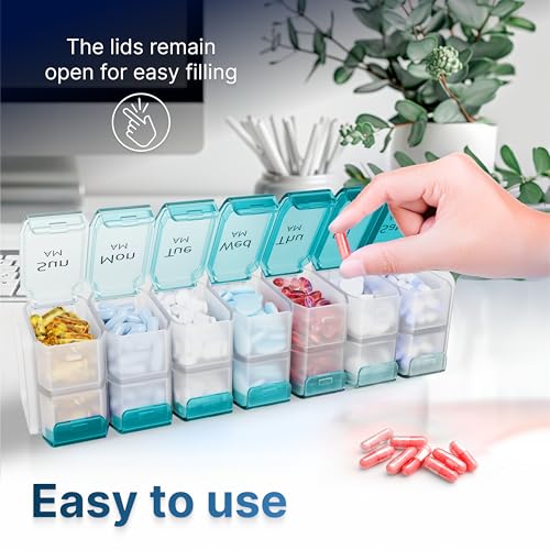 Image of Extra Large Pill Organizer 2 Times a Day - XL Pill Box 7 Day with Big AM /PM Compartments - Fits Large Vitamins, Supplements & Gummies, for 7 or 14-Day Use, Color-Coded, Senior-Friendly, No Spills