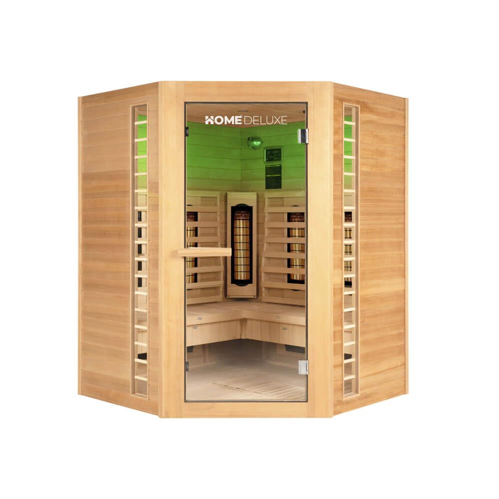 Home Deluxe – Cabine infrarouge – REDSUN XXL DELUXE -150 x 150 x 190 cm - pour 4 personnes, 7 radiateurs à spectre complet – Bois : pruche I Sauna infrarouge, sauna, cabine chauffante, infrarouge