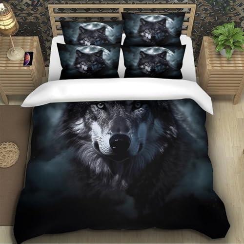 Parure de lit loup double 200x200 en microfibre premium et impression 3D - 5
