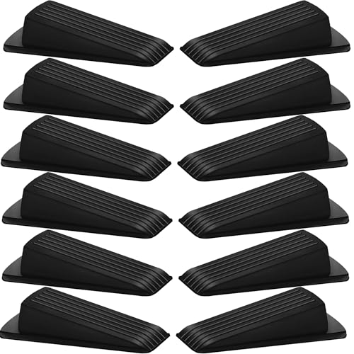 Beieverluck 12 Pack Door Stoppers for Bottom of Door Rubber Door Stop Wedge Sturdy Stackable Door Stops for Floor Wall Carpet Heavy Duty Door, Black