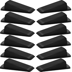 Beieverluck 12 Pack Door Stoppers for Bottom of Door Rubber Door Stop Wedge Sturdy Stackable Door Stops for Floor Wall Carpet Heavy Duty Door, Black