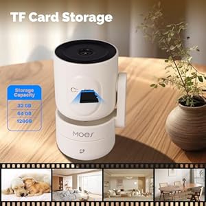 Moes smart indoor pan tilt security camera 4mp hd dog camera wnight vision motion detection for baby  pet monitor cloud  sd card storage compatible walexa  google home 2 4g wifi ivory   cucciolini doodles