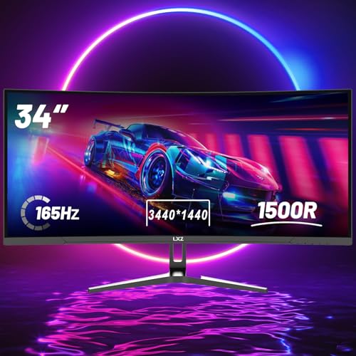 Image of LXZ 34 Inch Curved Gaming Monitor UWQHD 3440x1440 165Hz 1500R 1ms MPRT Frameless Display DP HDMI 2.1