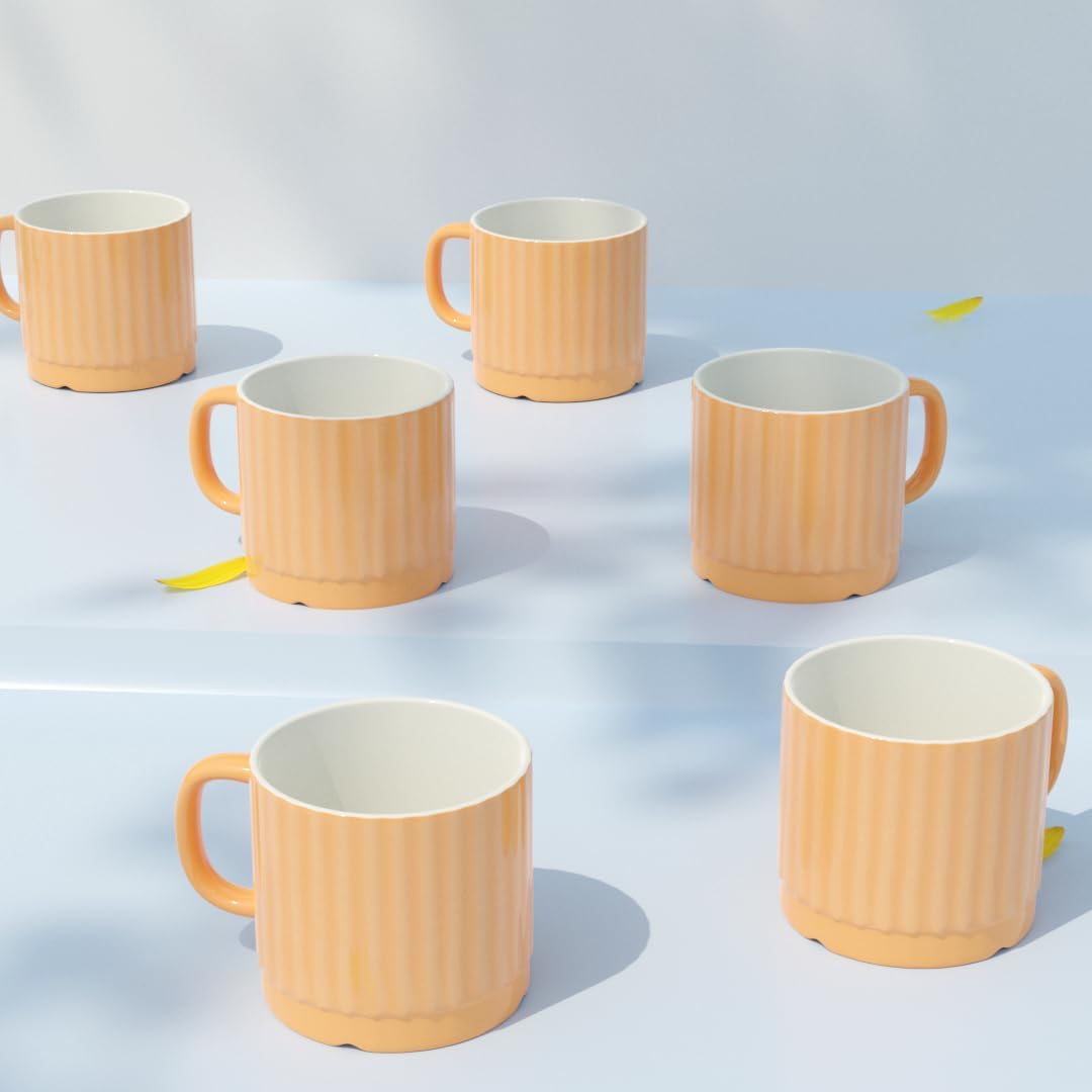 Handcrafted Orange Ceramic Fringe Microwave Safe Chai/Tea Cups Serving Tea Cups Set of 6 Ideal for Friends, Anniversary, Birthday (200) ML Each