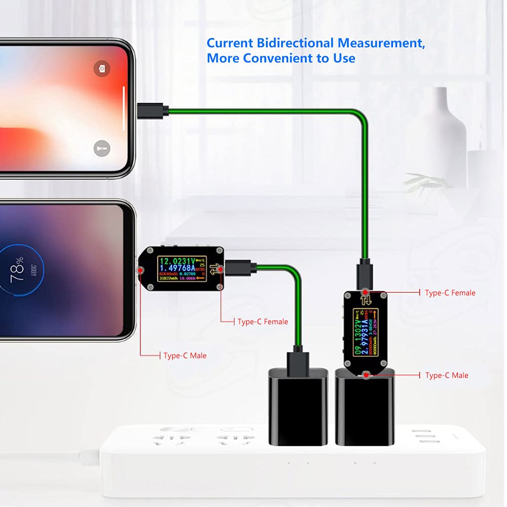 USB-Tester, digitales LCD-Display, Spannung, Strom, Leistungsmesser, Multimeter mit Bluetooth für mobile Geräte, Ladeüberwachung, ABS-Material, 49 x 22 x 8 mm