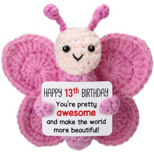Weming 13 Year Old Girl Birthday Gift Ideas, Mini Crochet Pink Butterfly Plush for 13th Birthday...