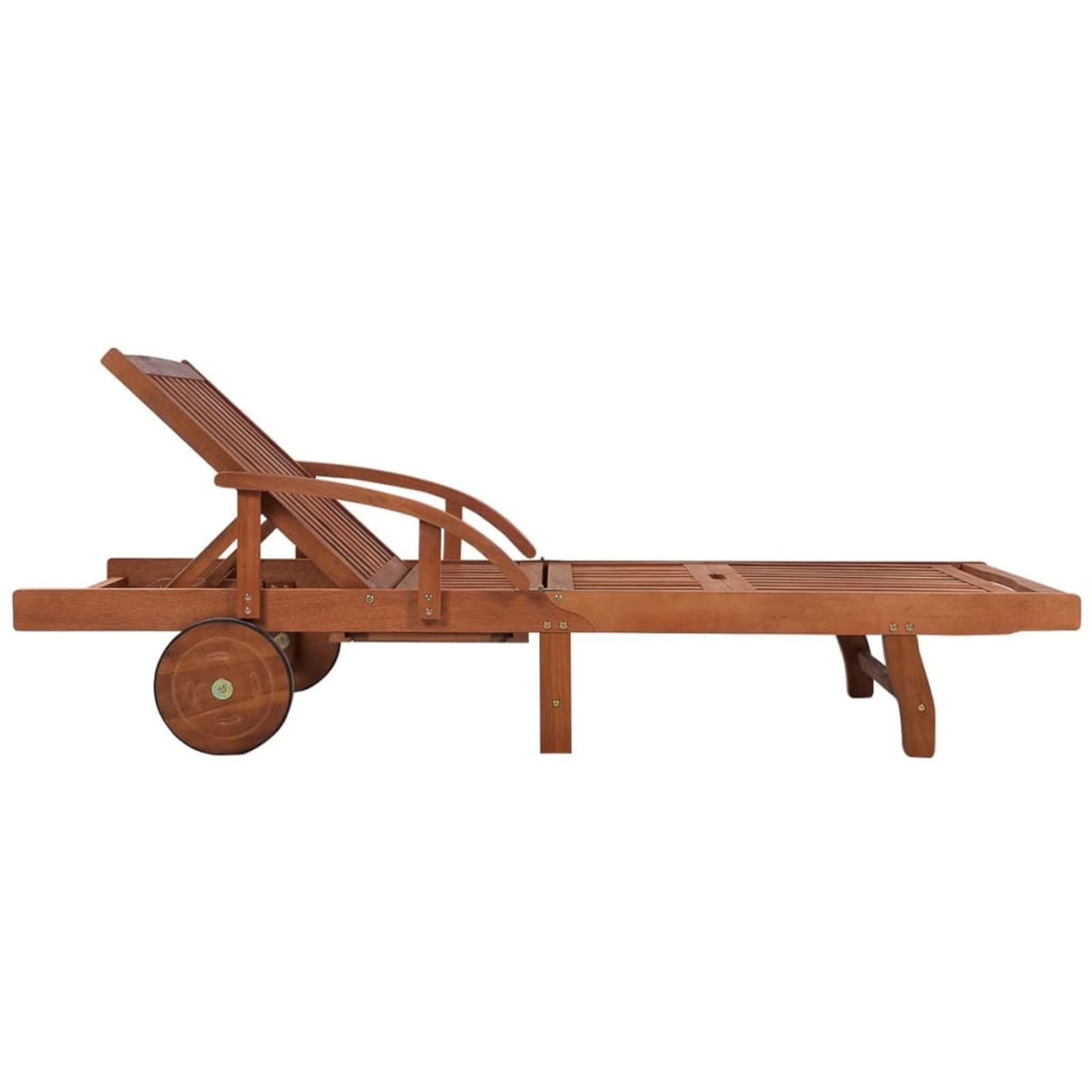 Homgoday Chaise Longue avec Coussin Bois d'acacia Solide, Bain de Soleil de Jardin Dossier Réglable, avec Roues, Lit de Camping Transat de Relax pour Plage, Extérieur, Balcon, Terrasse A