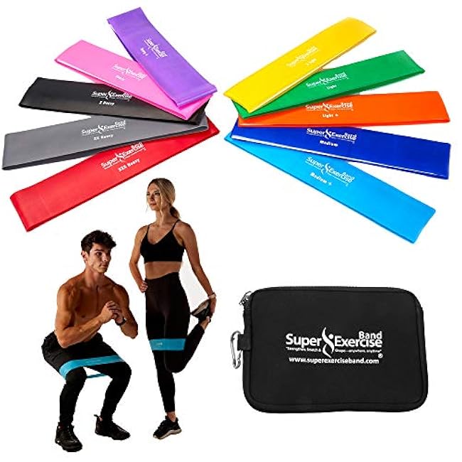 USA 14 x 3 Extra Long Latex Free Mini Loop Bands in 3, 5, 10 Pack Sets. 10 Strengths for Resistance Training, Stretching, Yoga, Toning. Plus an Exclusive iPhone App and E-Book.