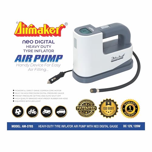Image of Airmaker AIRMAKER AM378S Neo Digital Heavy Duty Tyre Inflator Air Pump, 12V DC, 35 Liters Per Minute, White, Gray