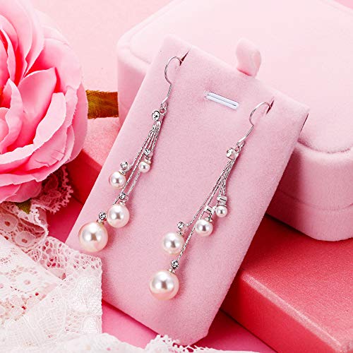 EleQueen Women's Silver-tone Crystal Simulated Pearl 4 Chain Bridal Long Dangle Hook Earrings Ivory Color4