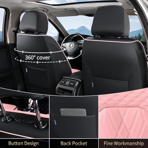 Image of FLORICH Automotive Seat Covers Leather Pink Seat Covers for Cars Front Seats Waterproof Breathable Car Seat Cushion Comfort Interior Covers Universal Fit for Most Car Truck SUV Driving, Black&Pink