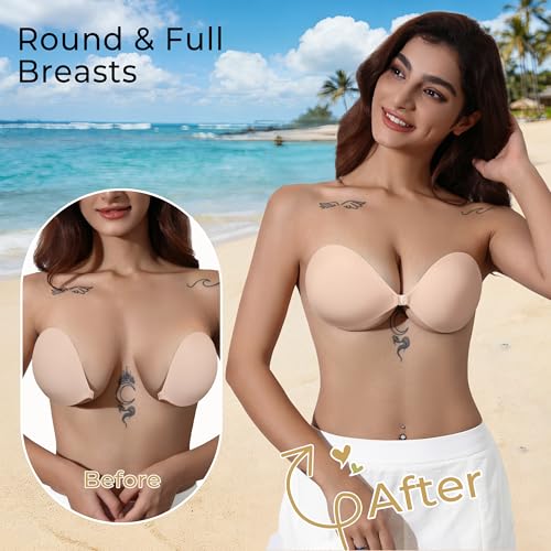 Image of Strapless Sticky Bra Push Up for Women, Adhesive Silicone No Show Bra for Backless Dress, Invisible Reusable V Shape