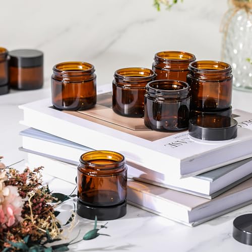 Image of Layhit 90 Pcs 2 oz Glass Jars with Lids Airtight Jars Bulk,Amber | Empty, Airtight, Leakproof, Reusable, Small Jar with Blank Labels & Liners Lids, Travel Jars for Cream, Lotions, Candle