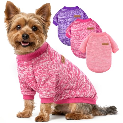 Image of 3 Pack Dog Sweaters for Small Dogs Girl Boy Winter Fleece Clothes Warm Soft Dog Sweatshirt Outfit for Dogs Cats Pet Apparel