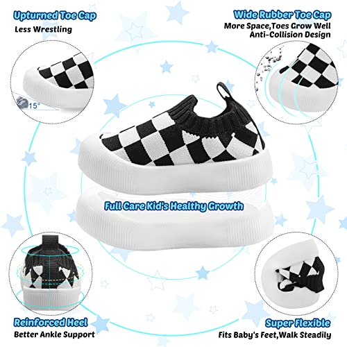 Baby First-Walker Shoes Size 4 Infant Soft Rubber Sole Crawling Indoor Shoes Toddler Boy Girls Extra Wide Knit Elastic Slip On Lightweight Mesh Breathable Prewalker Sneakers 9-12 Months (Black,12.5)4T #TOP4