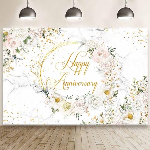 Toile de fond Happy Anniversary marbre blanc et or pour shooting photo couple