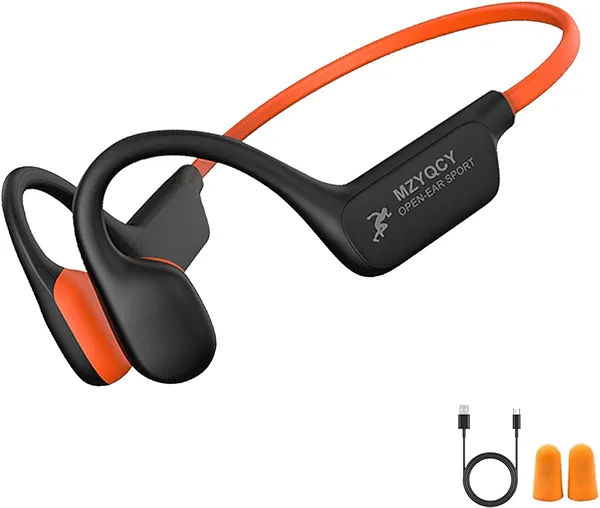 MZYQCY Bone Conduction Headphones,Open Ear Wireless Bluetooth 5.4 Headphones with Mic，IPX6 Waterproof Sport Bluetooth Headset，15H Playback， for Running，Cycling，Walking,Outdoor (Orange)