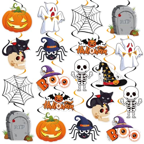 Image of 40Pcs Halloween Hanging Swirl Decorations, Halloween Hanging Streamers Ceiling Decor with Pumpkin Spider Ghost for Home Office School Trick or Treat Party Decor Supplies