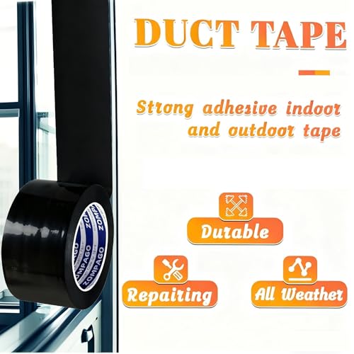 Image of ZOMPAGO Duct Tape Heavy Duty Waterproof,Black 3.2 inch x 66FT, Tear by Hand, No Residue, Strong Adhesive, All-Weather for Indoor Outdoor Repair, Pipe Leak, RV, Roof, Camping