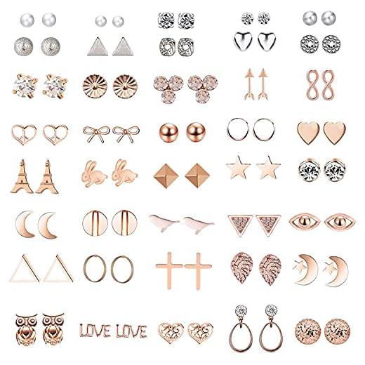 GUUTUUG 42 Pares Surtidos de múltiples aretes de joyería Conjunto con Tarjeta para Mujeres niñas Simple aro Conjunto de Pendientes (Estilo 1)