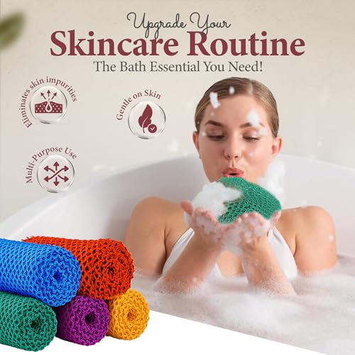 Authentischer afrikanischer Netzschwamm aus Ghana mit Aufhängeschnur Langer Peelingschwamm für Körper und Rücken Duschschwamm Ideal für die tägliche Körperpflege (Orange)