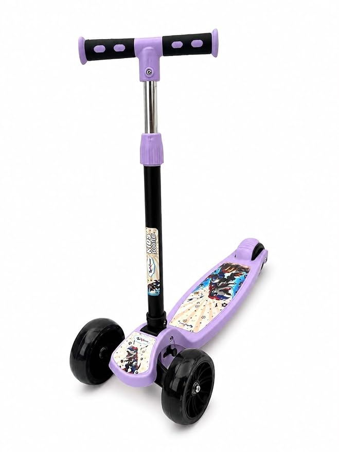 Kids Scooter Baby Dino with LED Wheels, Kick for Kids with Adjustable Foldable Design, Skating Style Alternative to Cycle, Ideal Up to 50 Kg,Purple