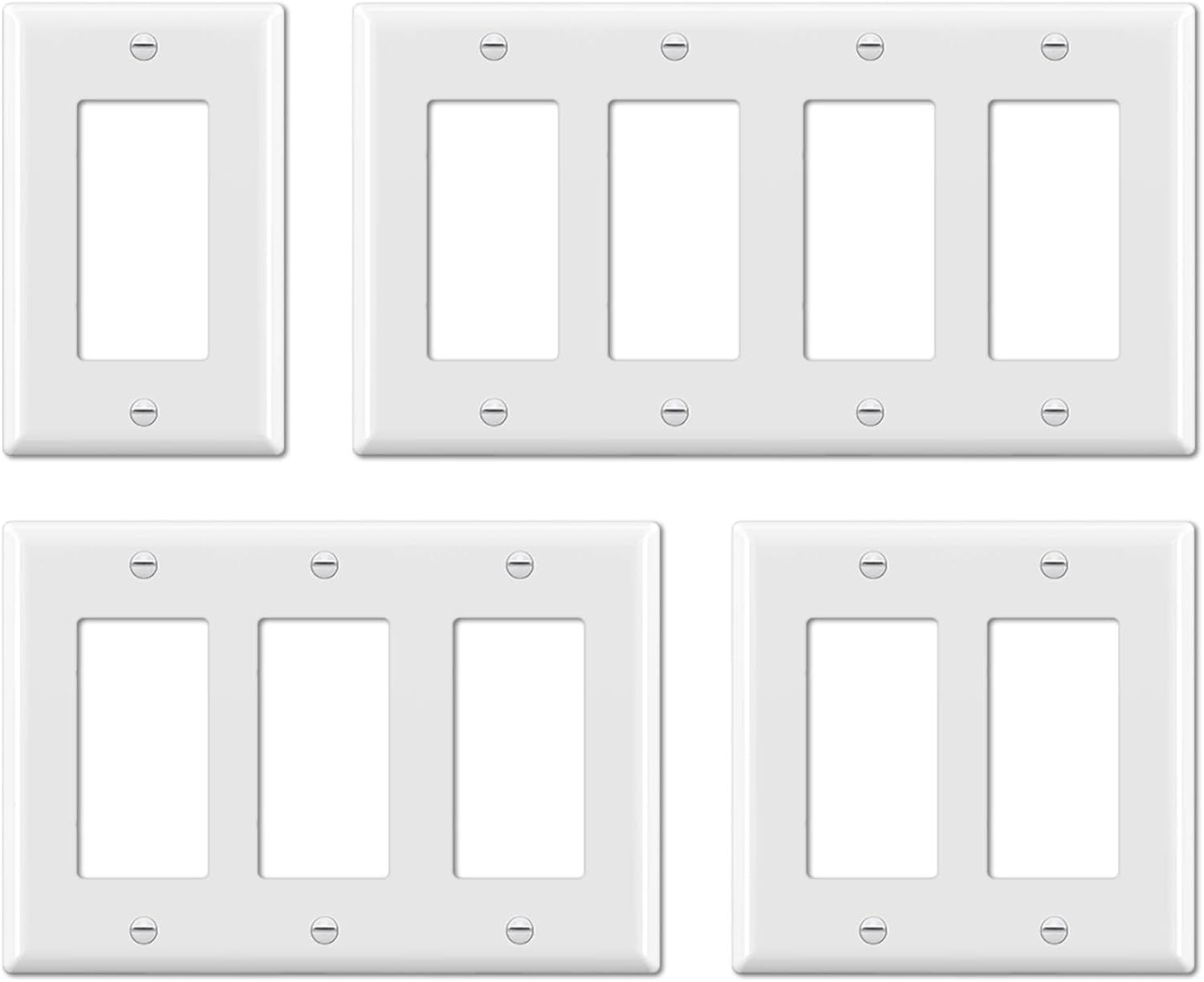 CML 1-4 Gangs Decorator Wall Plate Combo, Electrical Outlet Receptacle Covers and Switch Plates, Impact Resistant, UL Listed, White