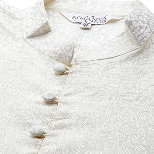 Sojanya PLUS (Since 1958), Men's Silk Blend Cream Self Design ONLY Long Kurta2