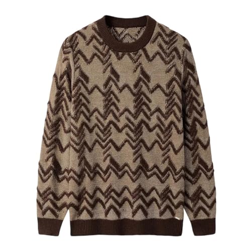 Men's Prints Crewneck Sweaters Cable Knit Thermal Pullover Sweater
