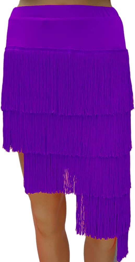 Whitewed Asymmetrical Hem Layered Fringe Latin Dance Practice Skirt Costumes