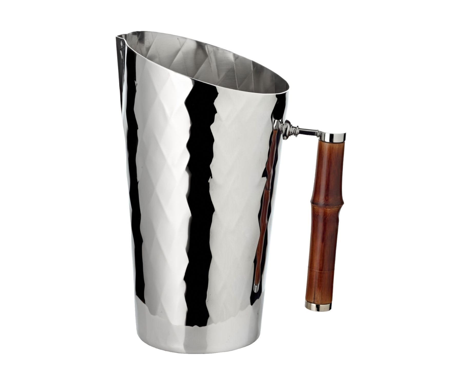 EDZARD Jarra Jana (H 20 cm) de latón niquelado con detalles de bambú, martillado – Jarra de agua, jarra, zumo, jarra de servir, jarra plateada, jarra con mango de bambú