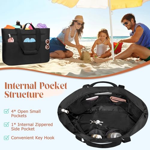 HUANLANG Large Beach Tote Bags for Women Men,Big Beach Bag with Zipper Wet Pocket,Extra Large Tote Bag for Travel Pool4