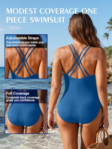 Image of KI LAPHEE One Piece Swimsuits for Women Tummy Control Bathing Suits Sexy Criss Cross Back Swimwear